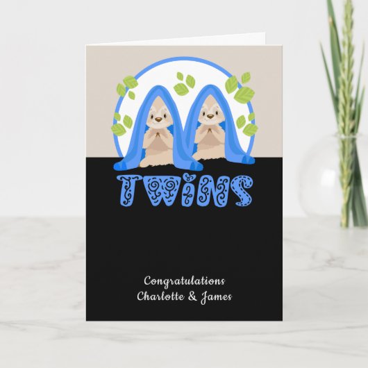 Cute Sloth Two boys New Twin Baby's Kaart (Voorkant)