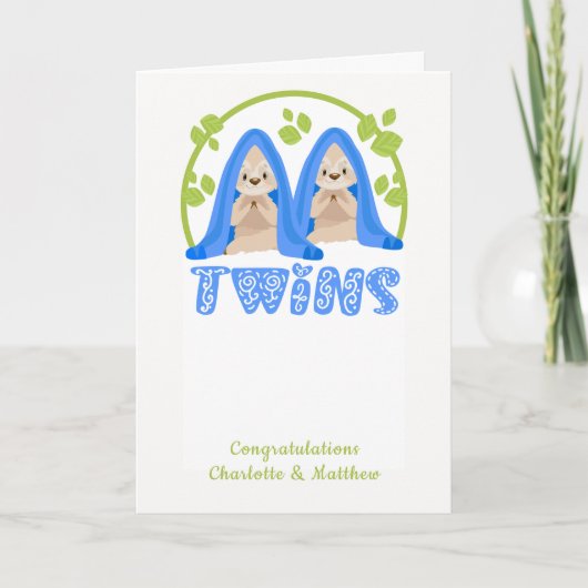 Cute Sloth Two boys New Twin Baby's Kaart (Voorkant)