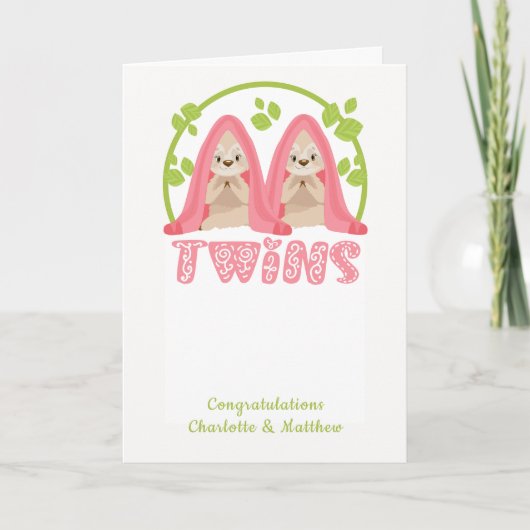 Cute Sloth Two Girls New Twin Baby Kaart (Voorkant)