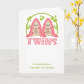 Cute Sloth Two Girls New Twin Baby Kaart (Gele Bloem)