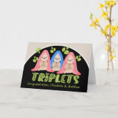 Cute Sloth Two Girls One Boy New Triplet Babies Kaart (Gele Bloem)