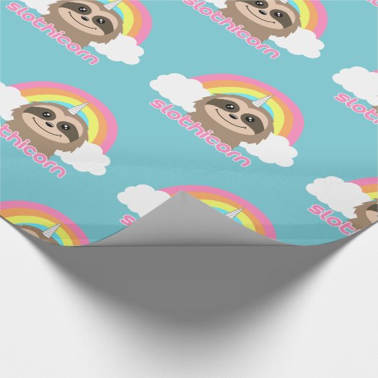 Cute Sloth Unicorn Wrapping Paper Cadeaupapier (Hoek)