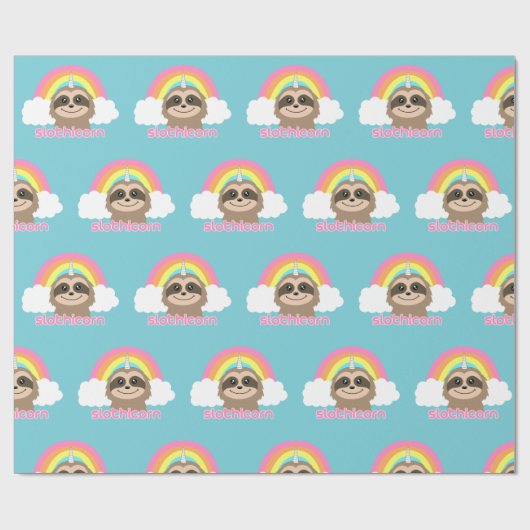 Cute Sloth Unicorn Wrapping Paper Cadeaupapier (Vlak)