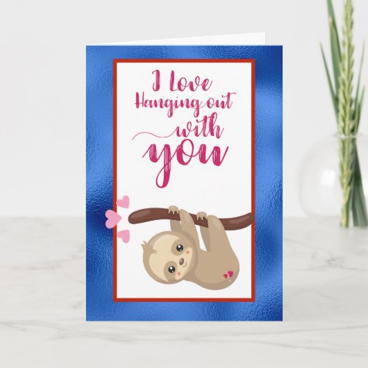 Cute Sloth Valentijnsdag Card Hanging Out Feestdagen Kaart (Voorkant)