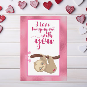 Cute Sloth Valentijnsdag Card Hanging Out Feestdagen Kaart
