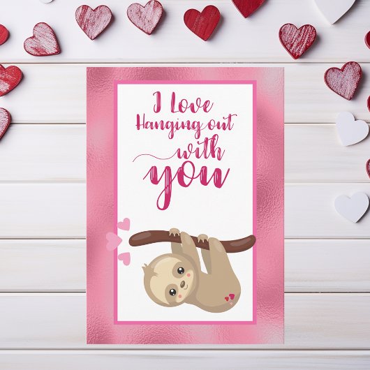 Cute Sloth Valentijnsdag kaart Hangend