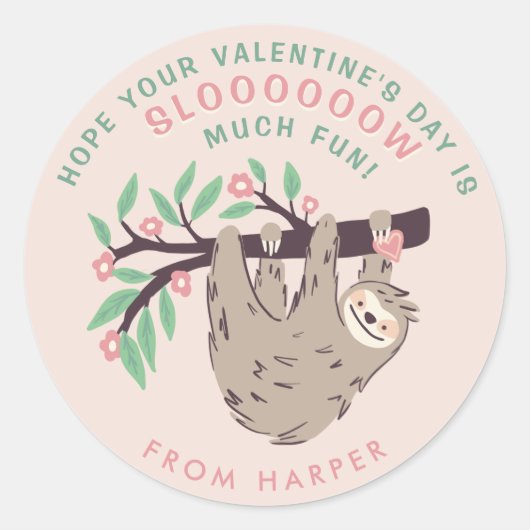 Cute Sloth Valentijnse Classic Round Sticker (Voorkant)
