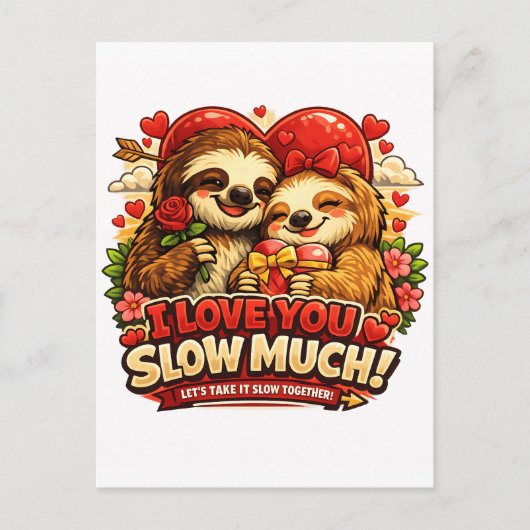 Cute Sloth Valentine’s Day Love Design, I Love You Briefkaart (Voorkant)
