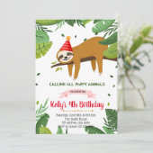 Cute sloth verjaardagsuitnodiging kaart (Staand voorkant)