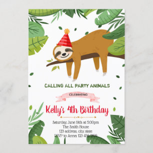 Cute sloth verjaardagsuitnodiging kaart