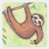 Cute Sloth Vierkante Sticker (Voorkant)
