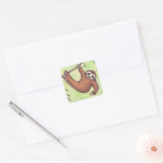 Cute Sloth Vierkante Sticker (Envelop)