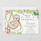 Cute Sloth Virtual baby shower roze tropisch meisj Kaart (Voorkant)