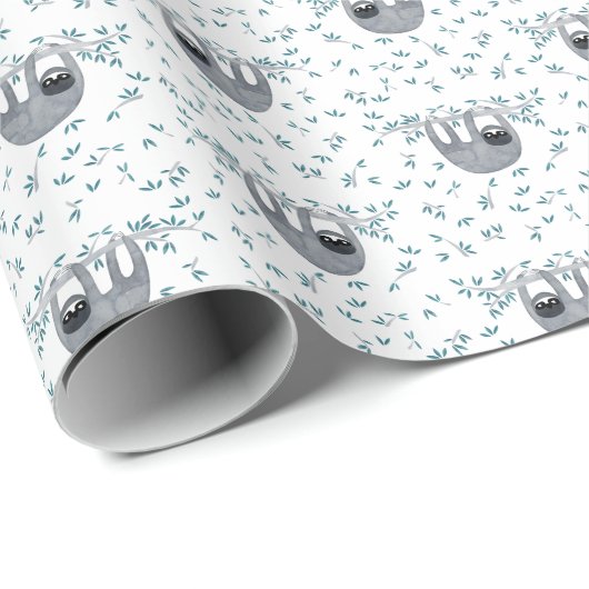 Cute Sloth Waterverf Cadeaupapier (Rol Hoek)