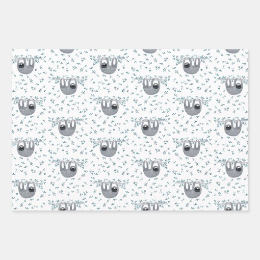 Cute Sloth Waterverf Pattern Inpakpapier Vel (Voorkant 2)