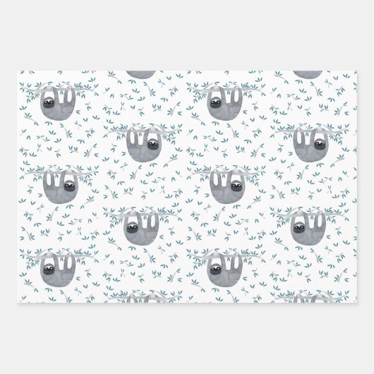 Cute Sloth Waterverf Pattern Inpakpapier Vel (Voorkant)