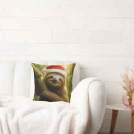 Cute Sloth Wearing a Santa Hat Kussen