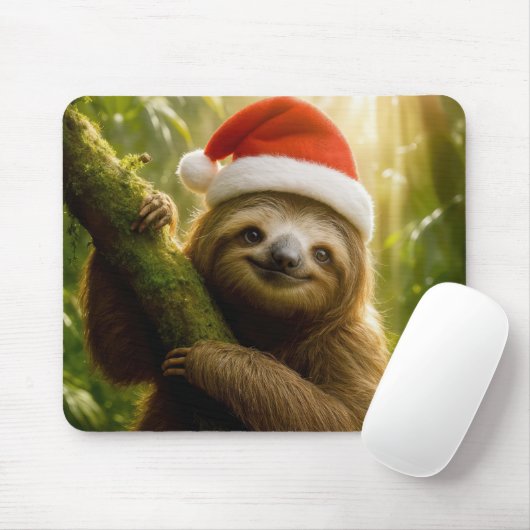 Cute Sloth Wearing a Santa Hat Muismat (Met muis)