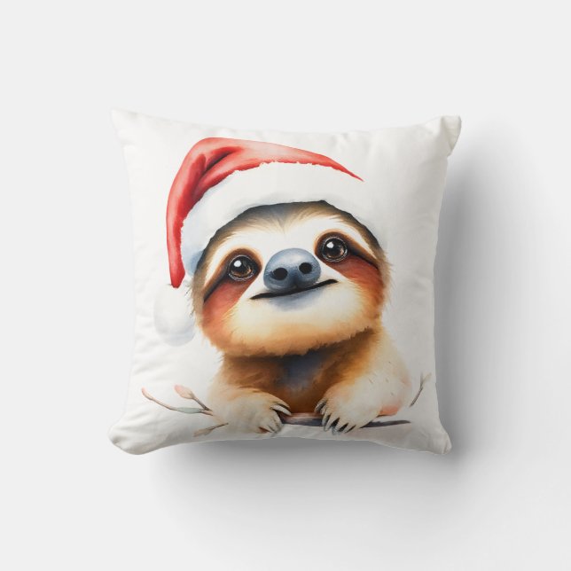 Cute Sloth Wearing Santa Hat Kussen (Voorkant)