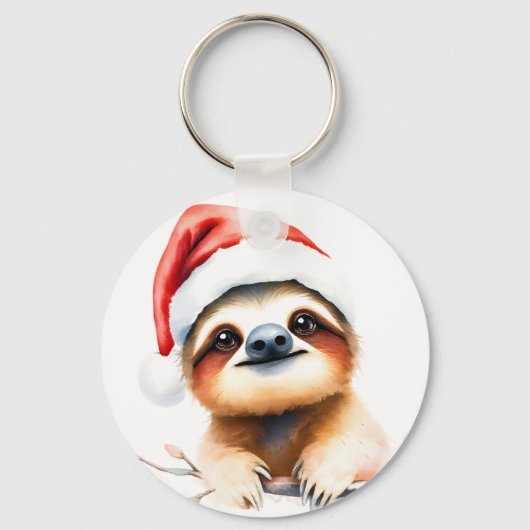 Cute Sloth Wearing Santa Hat Sleutelhanger (Voorkant)