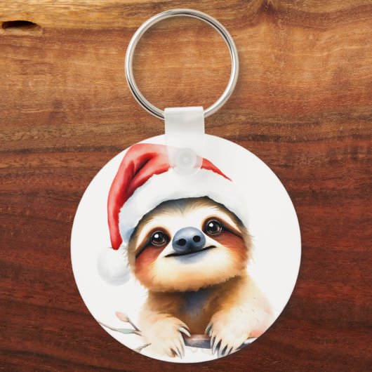Cute Sloth Wearing Santa Hat Sleutelhanger (Voorkant)