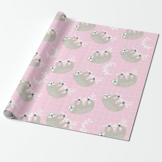 Cute Sloth Wrapping Paper Cadeaupapier (Uitgerold)