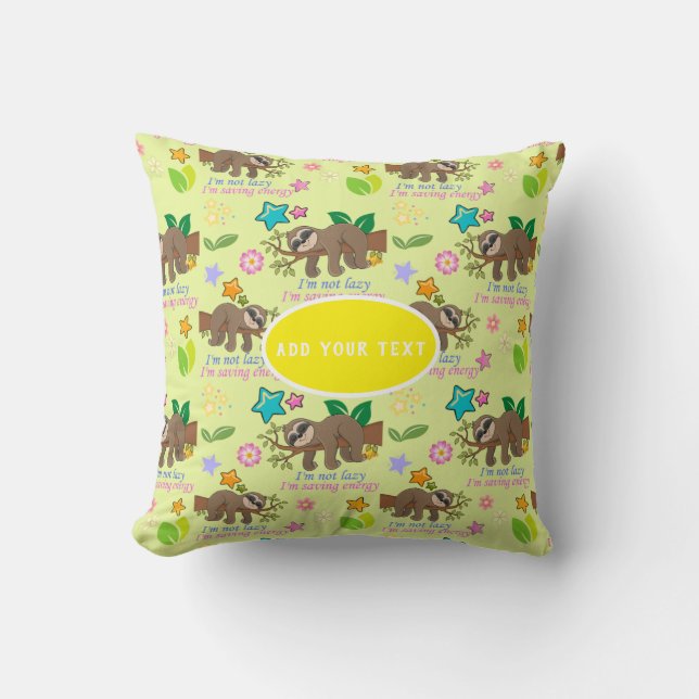 Cute Sloth Yellow Pattern Funny Lazy Quote Floral Kussen (Voorkant)