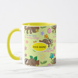 Cute Sloth Yellow Pattern Funny Lazy Quote Floral Mok