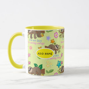 Cute Sloth Yellow Pattern Funny Lazy Quote Floral Mok