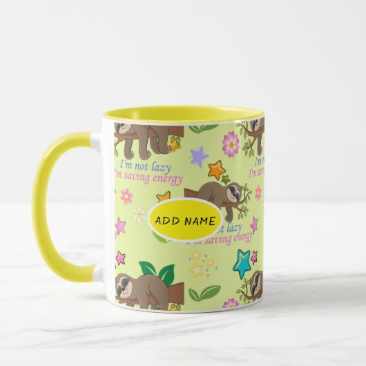 Cute Sloth Yellow Pattern Funny Lazy Quote Floral Mok (Links)
