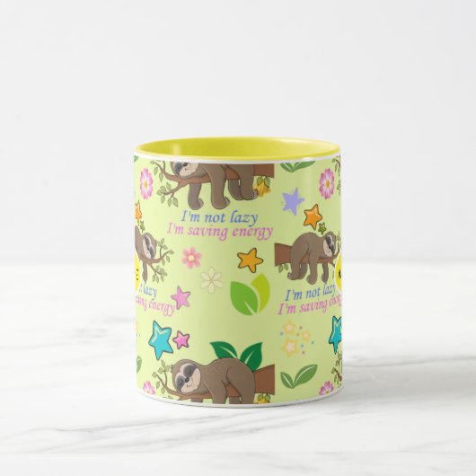 Cute Sloth Yellow Pattern Funny Lazy Quote Floral Mok (Midden)