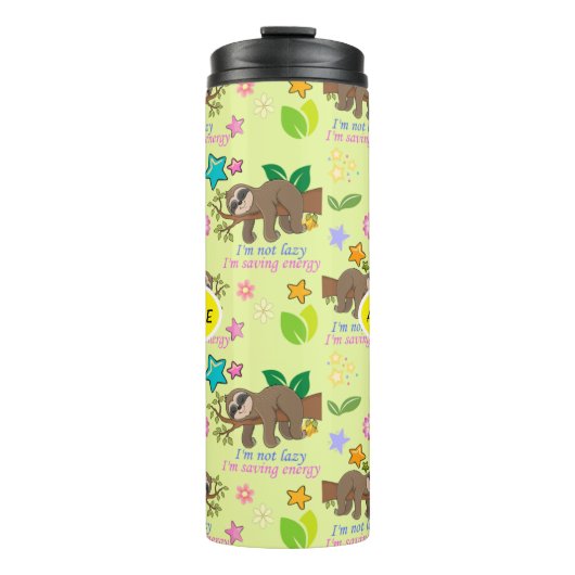 Cute Sloth Yellow Pattern Funny Lazy Quote Floral Thermosbeker (Voorkant)