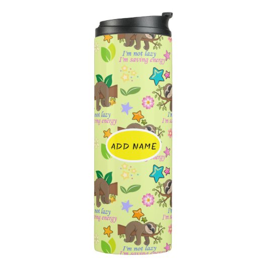 Cute Sloth Yellow Pattern Funny Lazy Quote Floral Thermosbeker (Gedraaid links)