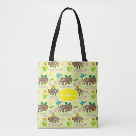 Cute Sloth Yellow Pattern Funny Lazy Quote Floral Tote Bag