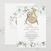 Cute Sloths Airy Greenery Gold Baby shower Kaart (Voorkant / Achterkant)