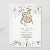Cute Sloths Airy Greenery Gold Baby shower Kaart (Voorkant)