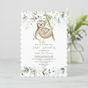 Cute Sloths Airy Greenery Gold Baby shower Kaart