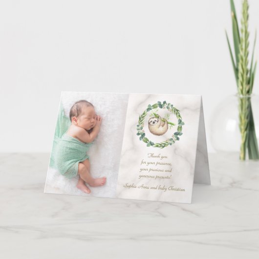 Cute Sloths Eucalyptus WreatBaby shower Bedankkaart (Voorkant)