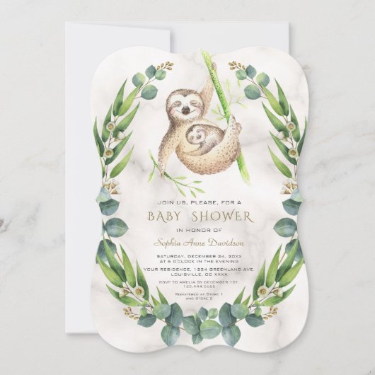 Cute Sloths Eucalyptus WreatBaby shower Kaart (Voorkant)