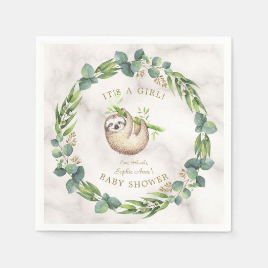 Cute Sloths Eucalyptus WreatBaby shower Servet (Voorkant)