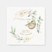 Cute Sloths Floral Greenery Girl Baby shower Pape Servet (Voorkant)