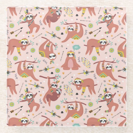 Cute Sloths Glass Onderzetter (Voorkant)