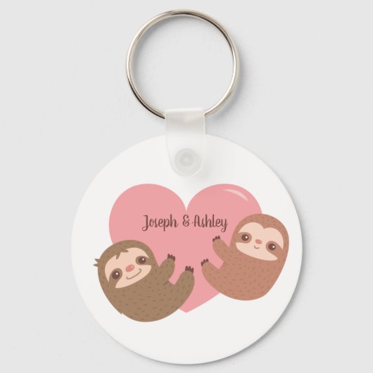 Cute Sloths Hugging Heart, persoonlijk Sleutelhanger (Voorkant)