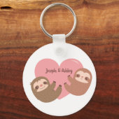 Cute Sloths Hugging Heart, persoonlijk Sleutelhanger (Voorkant)