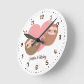 Cute Sloths Hugging Heart, Wall Decor Ronde Klok (Hoek)