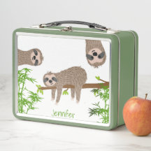 Cute Sloths Monogrammed Lunch Box