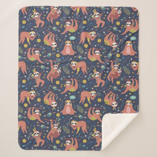 Cute Sloths Sherpa Blanket Deken (Voorkant)