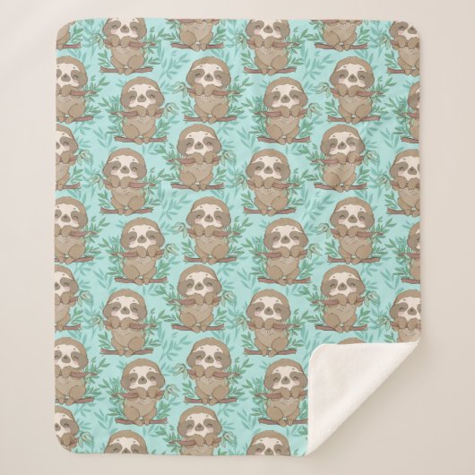 Cute Sloths Sherpa Blanket Deken (Voorkant)