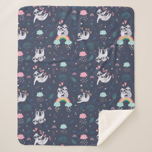 Cute Sloths Sherpa Blanket Deken (Voorkant)