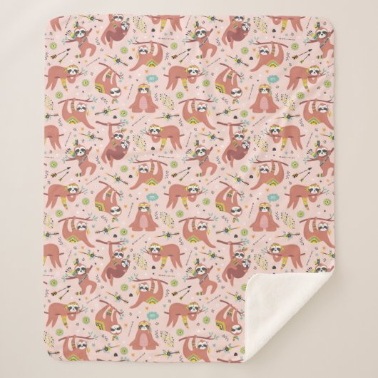 Cute Sloths Sherpa Blanket Deken (Voorkant)